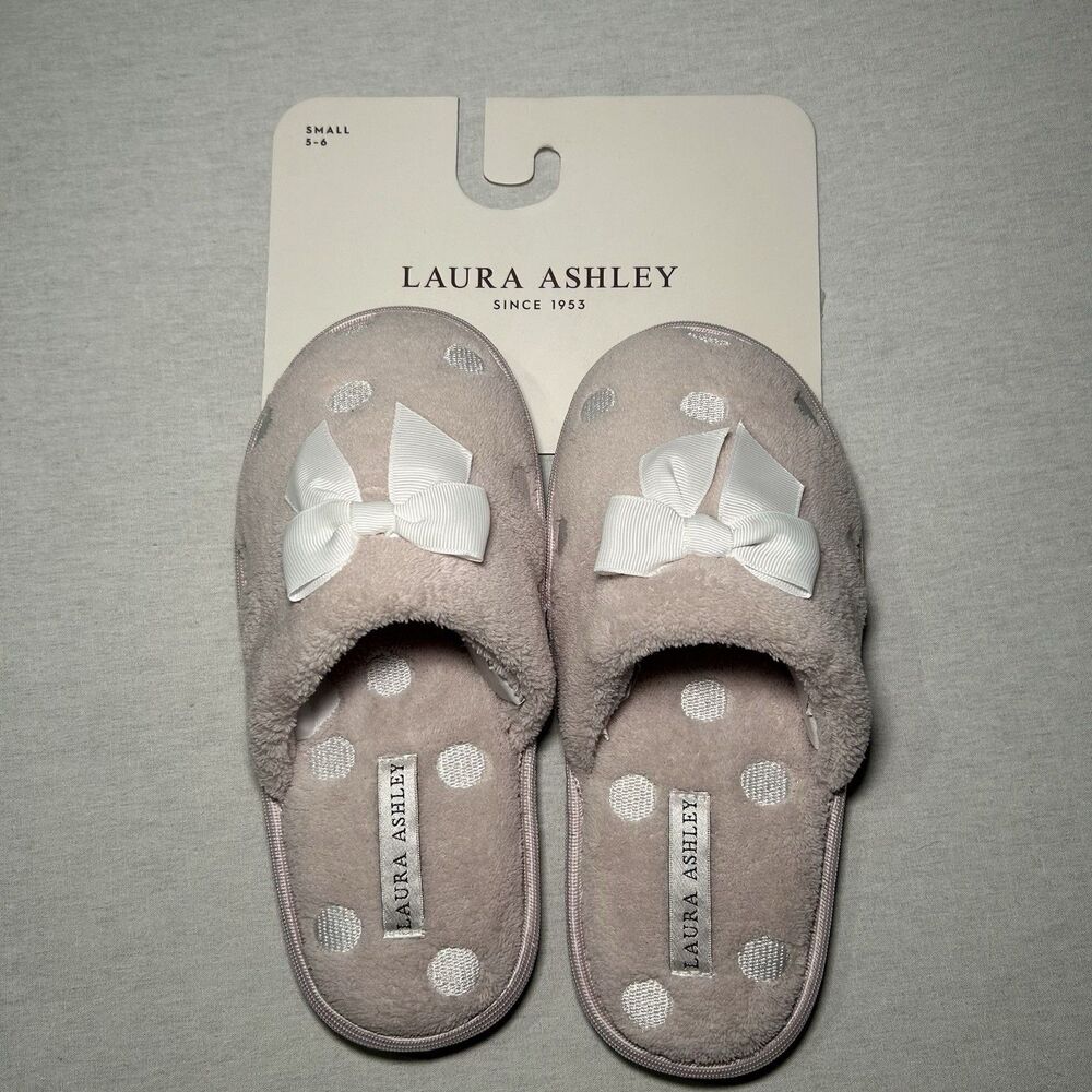 Woman's Slippers Small Size 5-6 Pink with Polka Dots & Bow by Laura Ashley